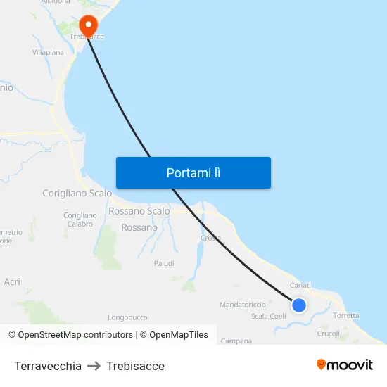 Terravecchia to Trebisacce map
