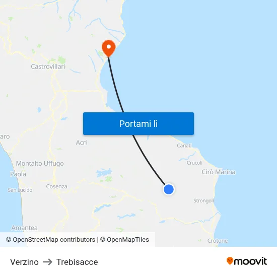 Verzino to Trebisacce map