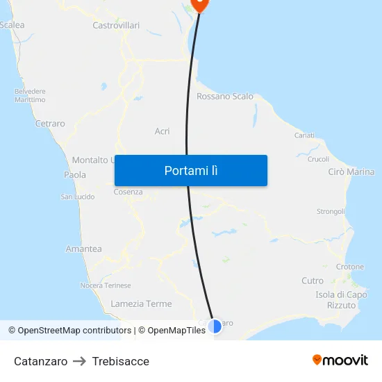 Catanzaro to Trebisacce map