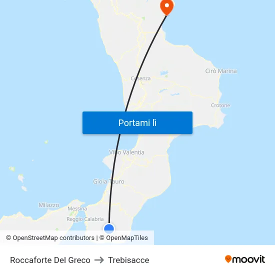 Roccaforte Del Greco to Trebisacce map
