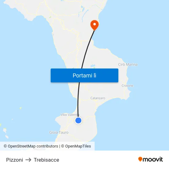 Pizzoni to Trebisacce map