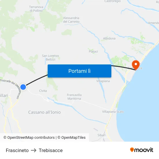 Frascineto to Trebisacce map
