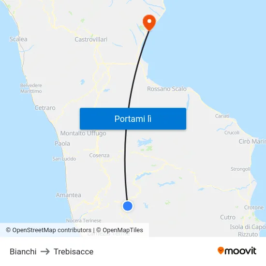 Bianchi to Trebisacce map