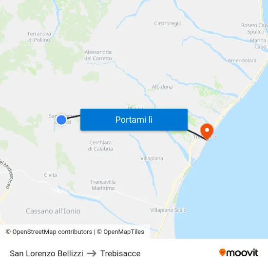San Lorenzo Bellizzi to Trebisacce map