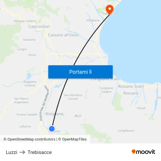 Luzzi to Trebisacce map
