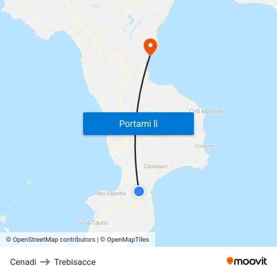 Cenadi to Trebisacce map