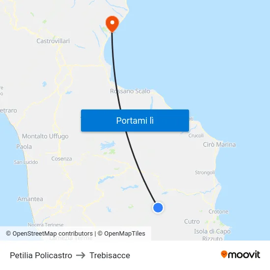 Petilia Policastro to Trebisacce map