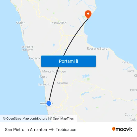 San Pietro In Amantea to Trebisacce map