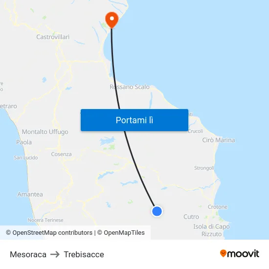 Mesoraca to Trebisacce map