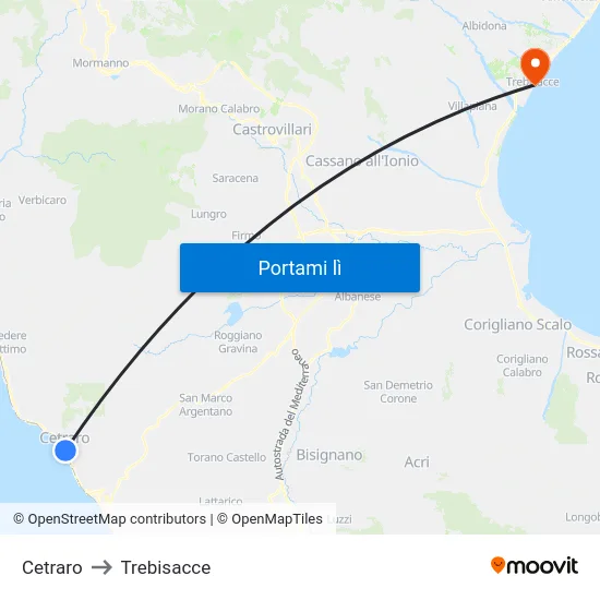 Cetraro to Trebisacce map