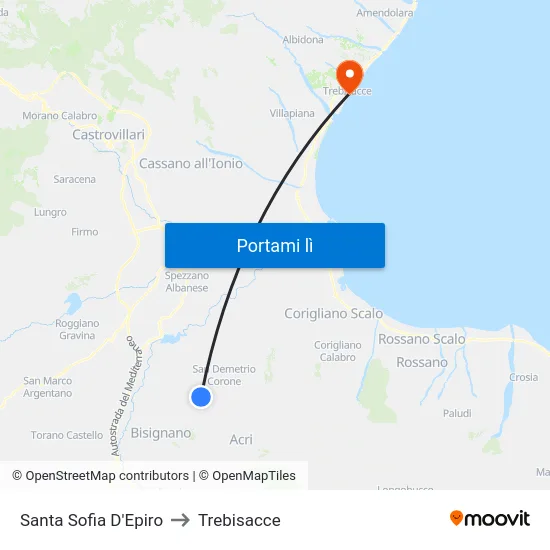 Santa Sofia D'Epiro to Trebisacce map