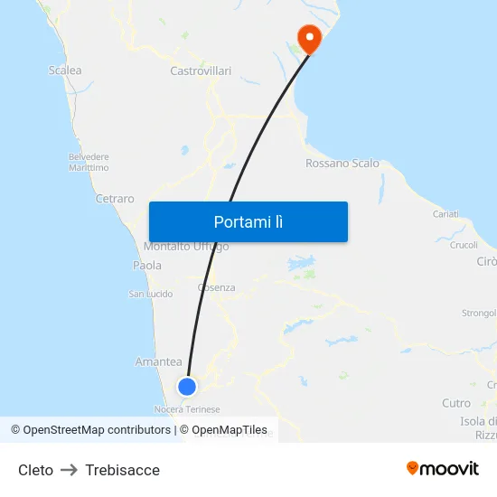 Cleto to Trebisacce map