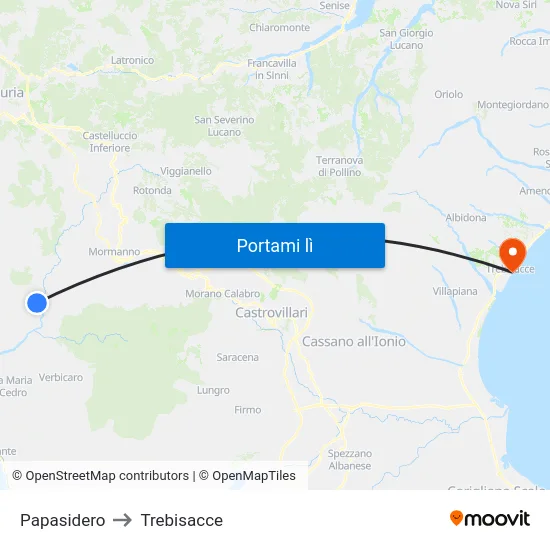 Papasidero to Trebisacce map