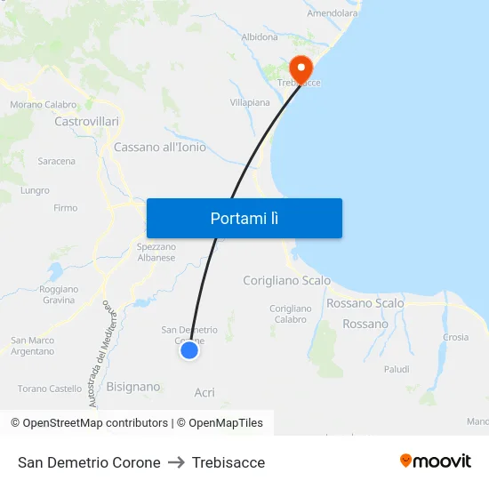 San Demetrio Corone to Trebisacce map