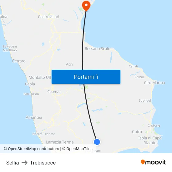 Sellia to Trebisacce map