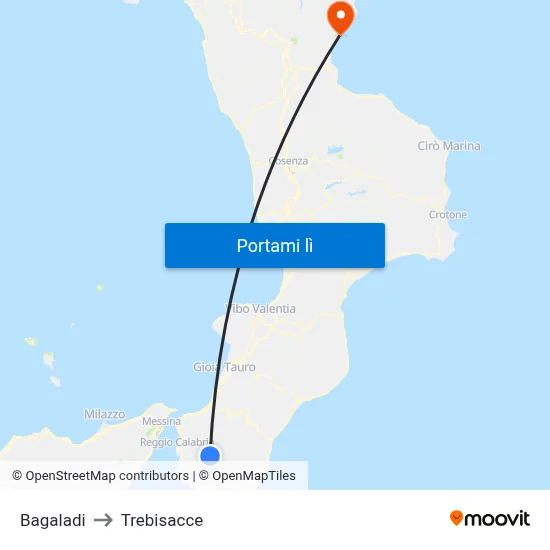 Bagaladi to Trebisacce map