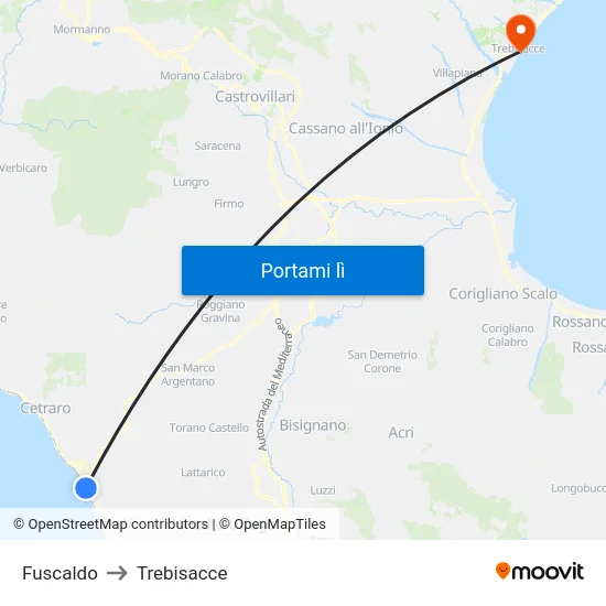 Fuscaldo to Trebisacce map