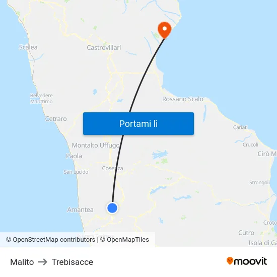 Malito to Trebisacce map