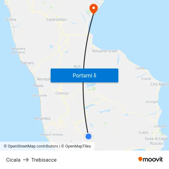 Cicala to Trebisacce map