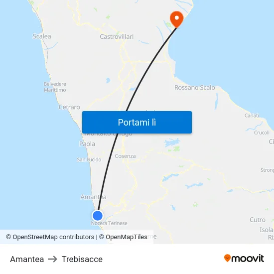 Amantea to Trebisacce map