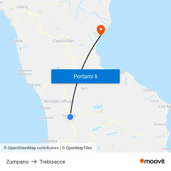 Zumpano to Trebisacce map