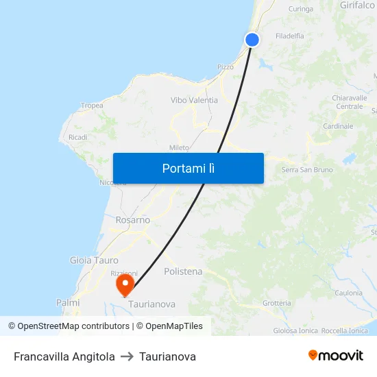 Francavilla Angitola to Taurianova map