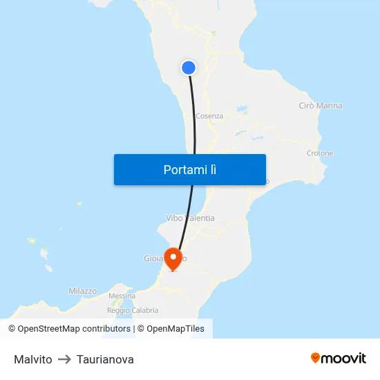 Malvito to Taurianova map