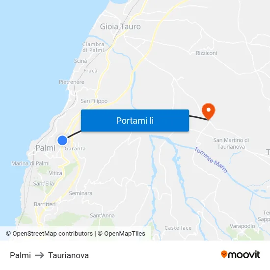Palmi to Taurianova map