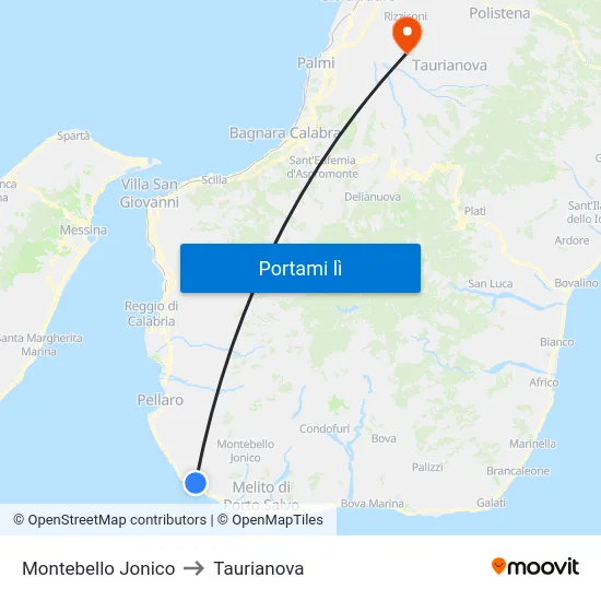 Montebello Jonico to Taurianova map