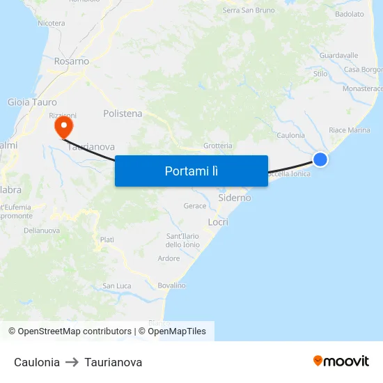 Caulonia to Taurianova map