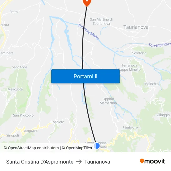 Santa Cristina D'Aspromonte to Taurianova map
