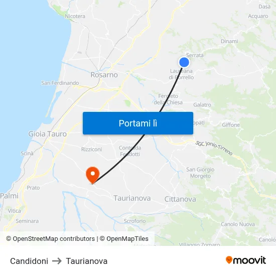 Candidoni to Taurianova map