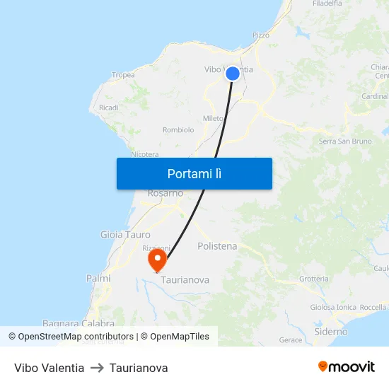 Vibo Valentia to Taurianova map