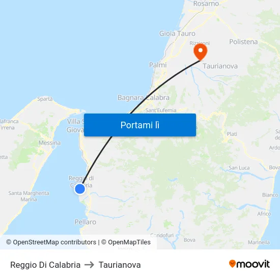 Reggio Di Calabria to Taurianova map