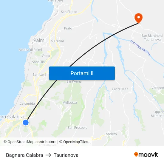 Bagnara Calabra to Taurianova map