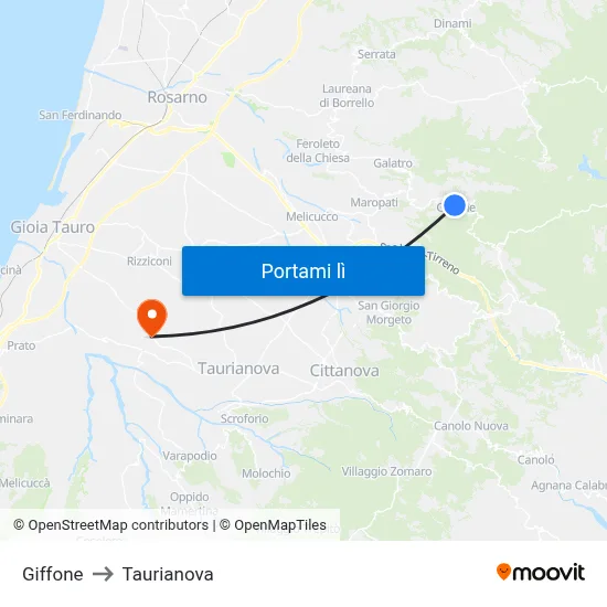Giffone to Taurianova map