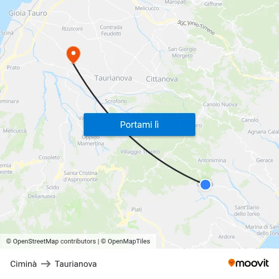 Ciminà to Taurianova map
