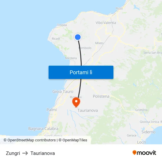 Zungri to Taurianova map