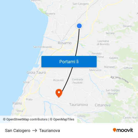 San Calogero to Taurianova map