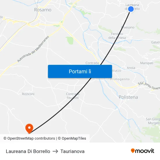 Laureana Di Borrello to Taurianova map