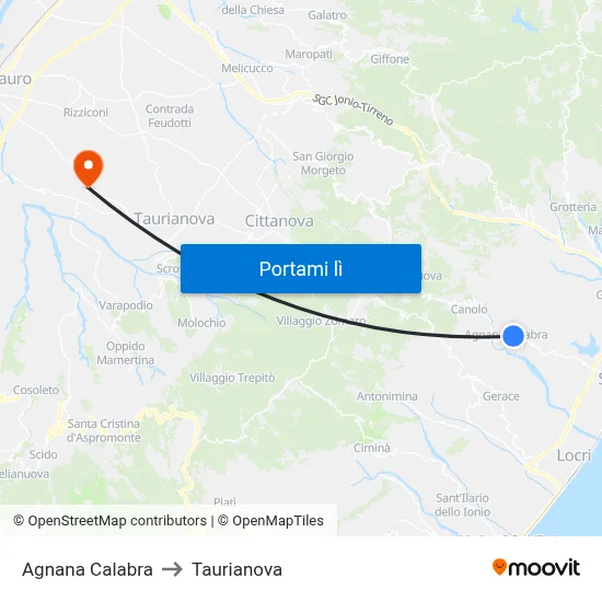 Agnana Calabra to Taurianova map