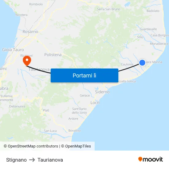 Stignano to Taurianova map