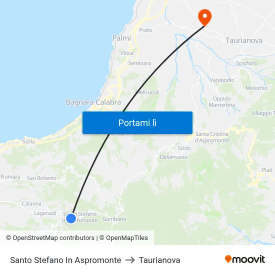 Santo Stefano In Aspromonte to Taurianova map
