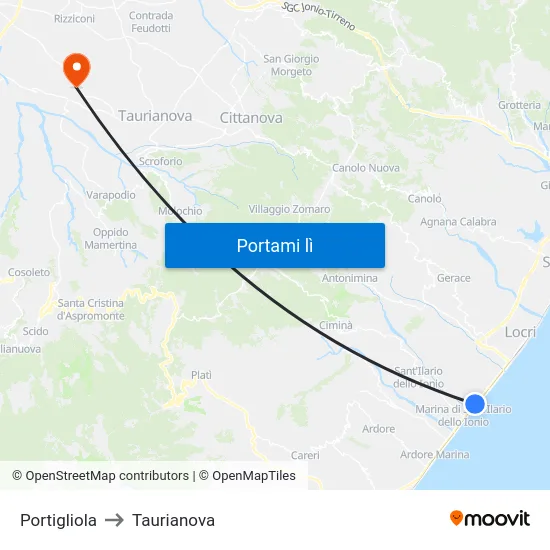 Portigliola to Taurianova map