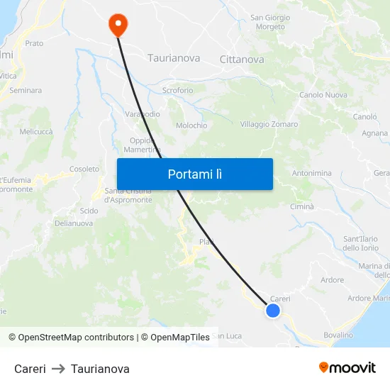Careri to Taurianova map