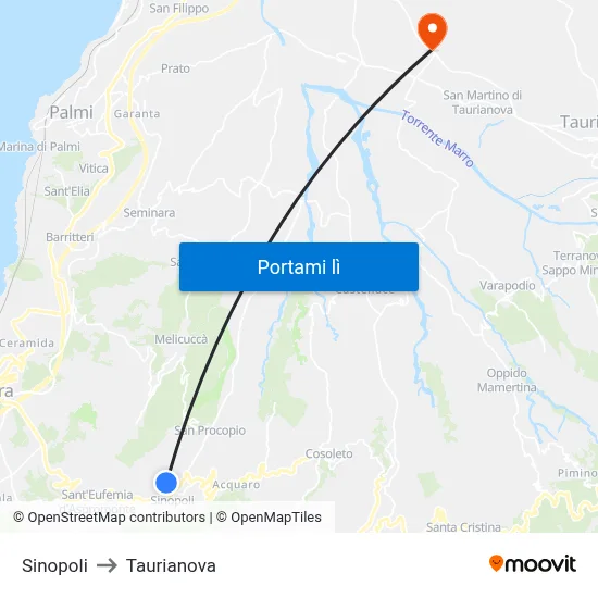 Sinopoli to Taurianova map