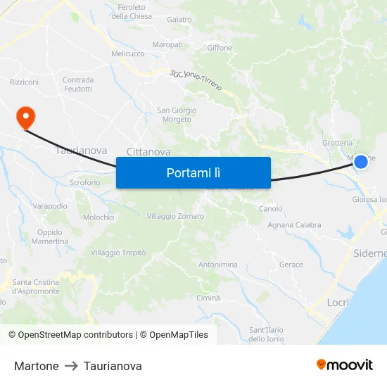 Martone to Taurianova map