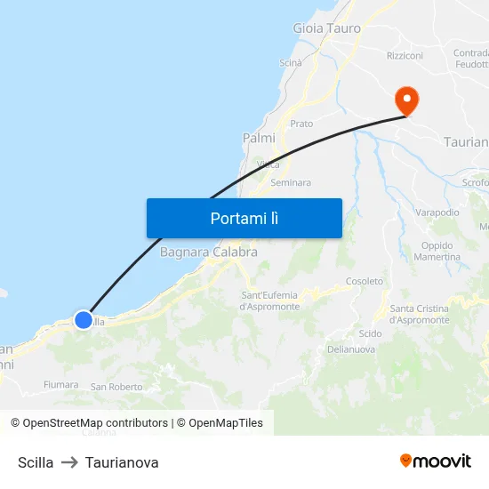 Scilla to Taurianova map