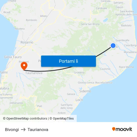 Bivongi to Taurianova map