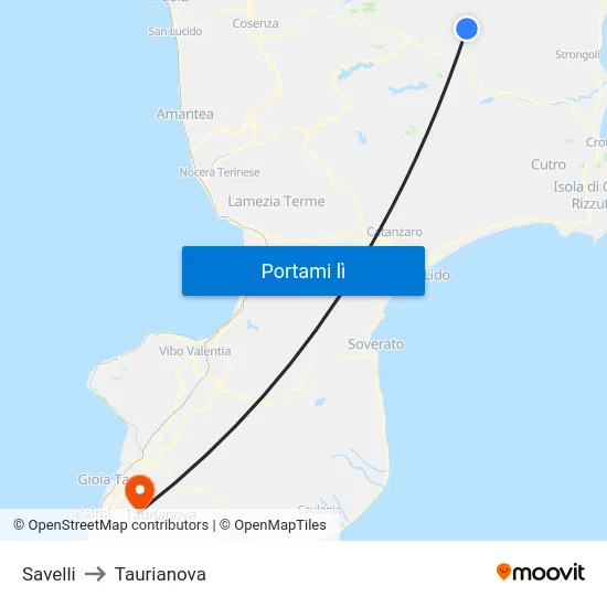 Savelli to Taurianova map
